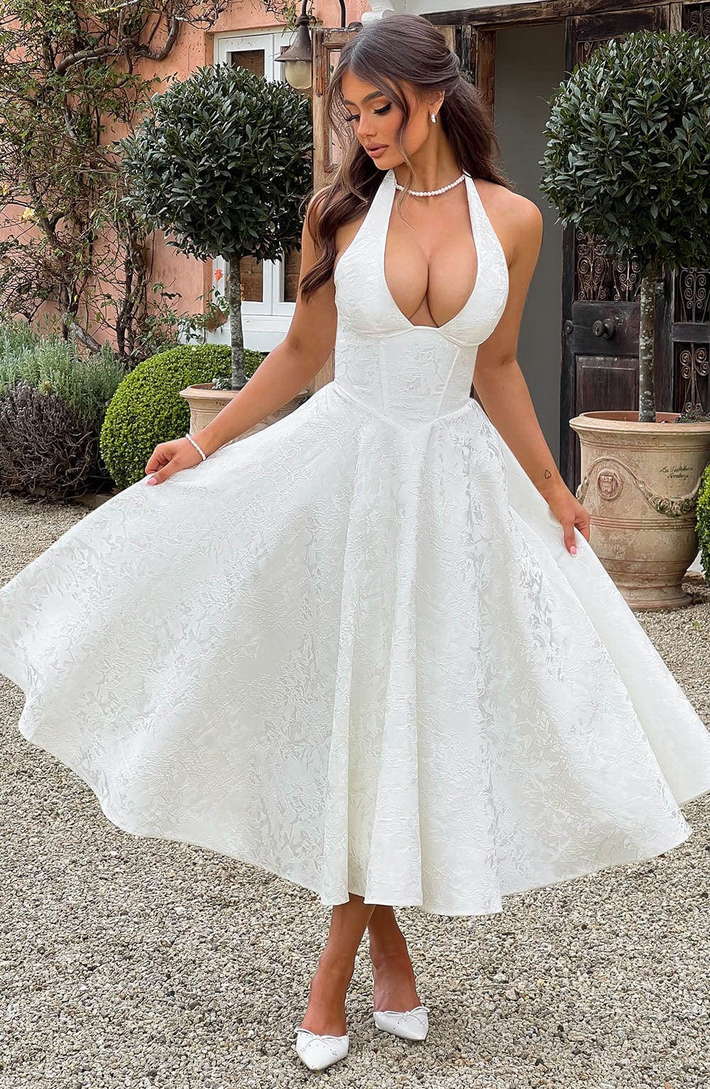 Esmeralda | Sleeveless Midi Dress with Halter Neck
