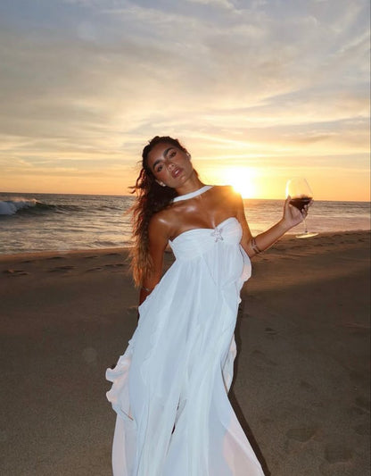 Collins | Strapless Ruffle Maxi Dress