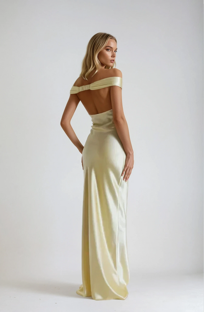 Emory | Satin Maxi Dress with Backless Design