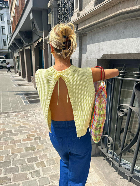 Amy | Knit Cardigan Backless Top