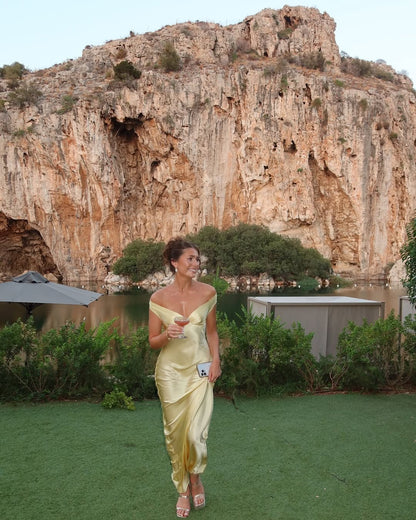 Emory | Satin Maxi Dress with Backless Design