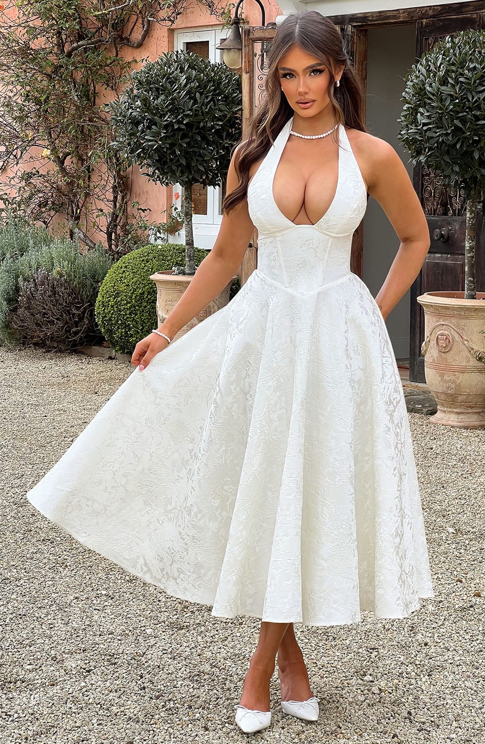 Esmeralda | Sleeveless Midi Dress with Halter Neck